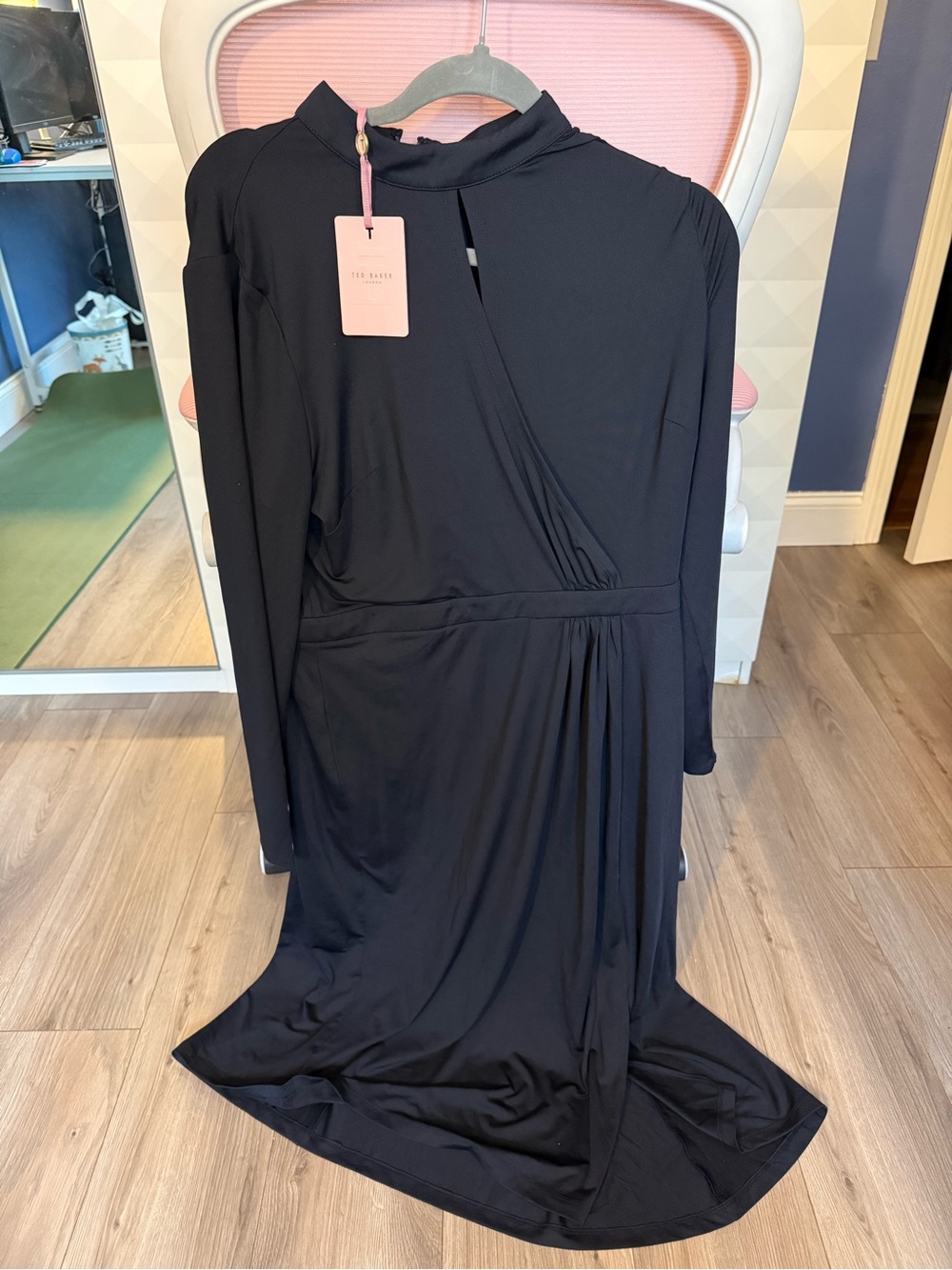 Ted Baker London Navy Long Sleeve Draped Midi Dress